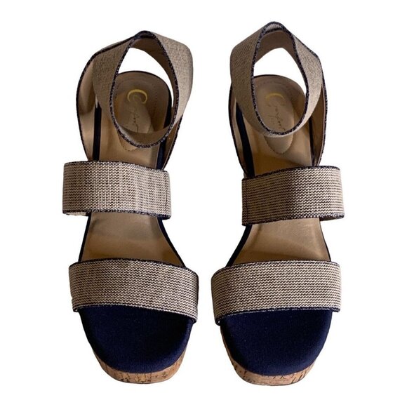 Comfort Est 1946 Womens Ankle Strap Wedge Sandals Size 9 3 1/2" Heel Blue White - Picture 11 of 16